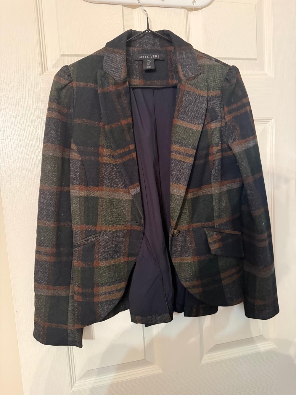 Belle Vere Plaid Blazer with Puff Sleeves